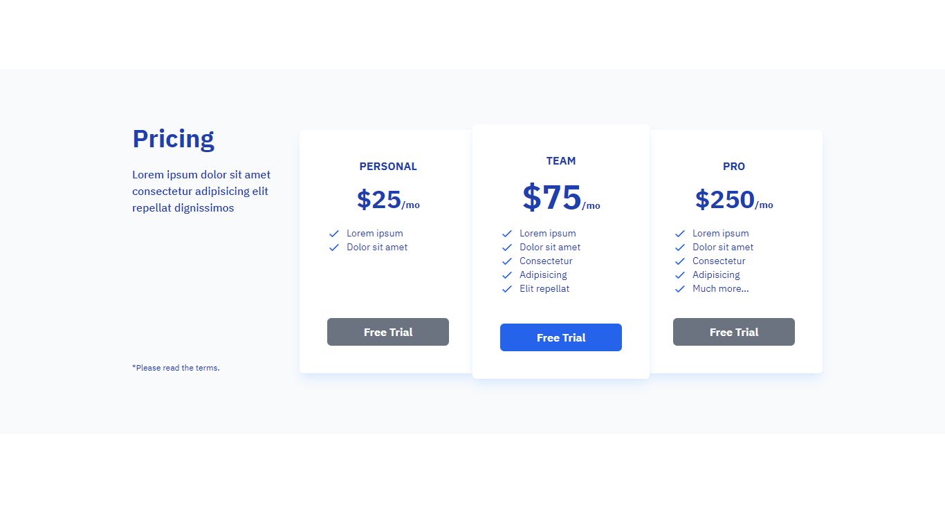 Beautiful Simple Pricing Grid Tailwind Component