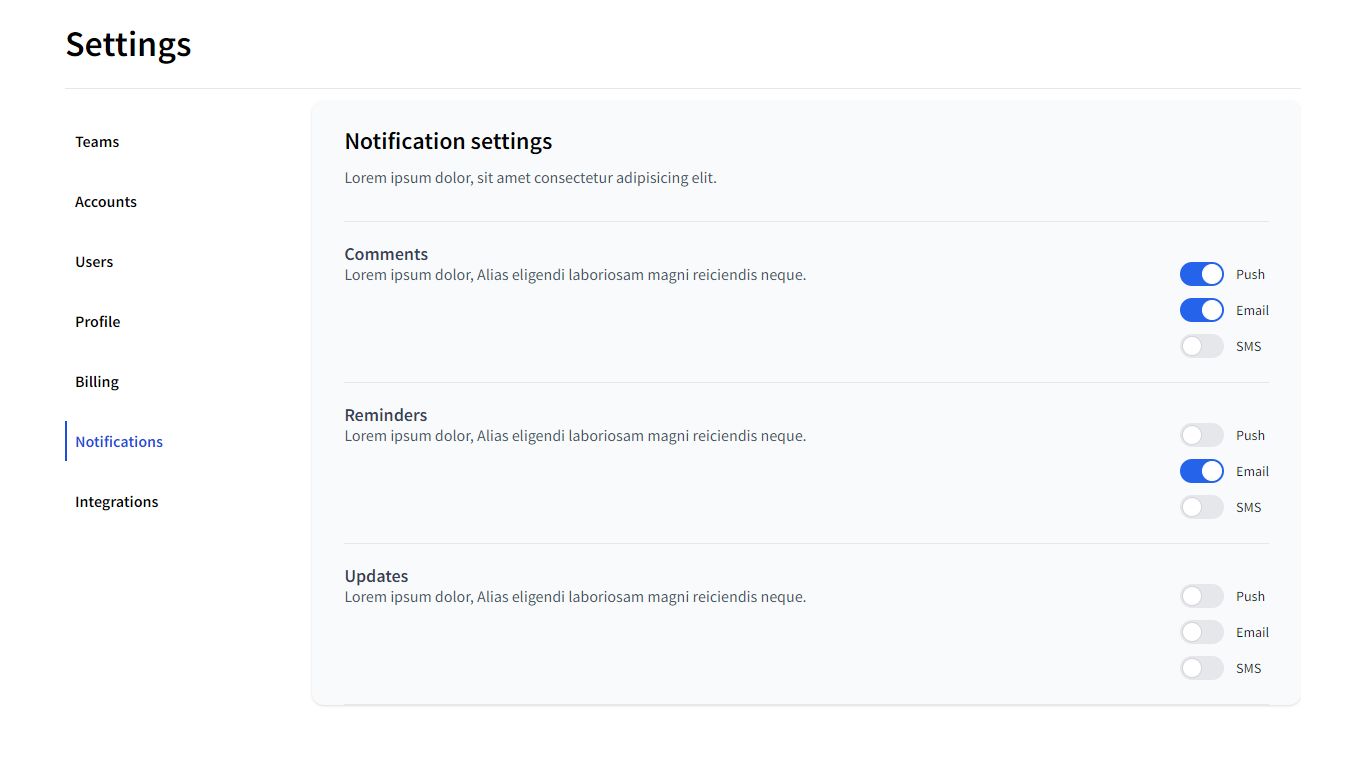 Settings Tailwindcss Components ComponentLand
