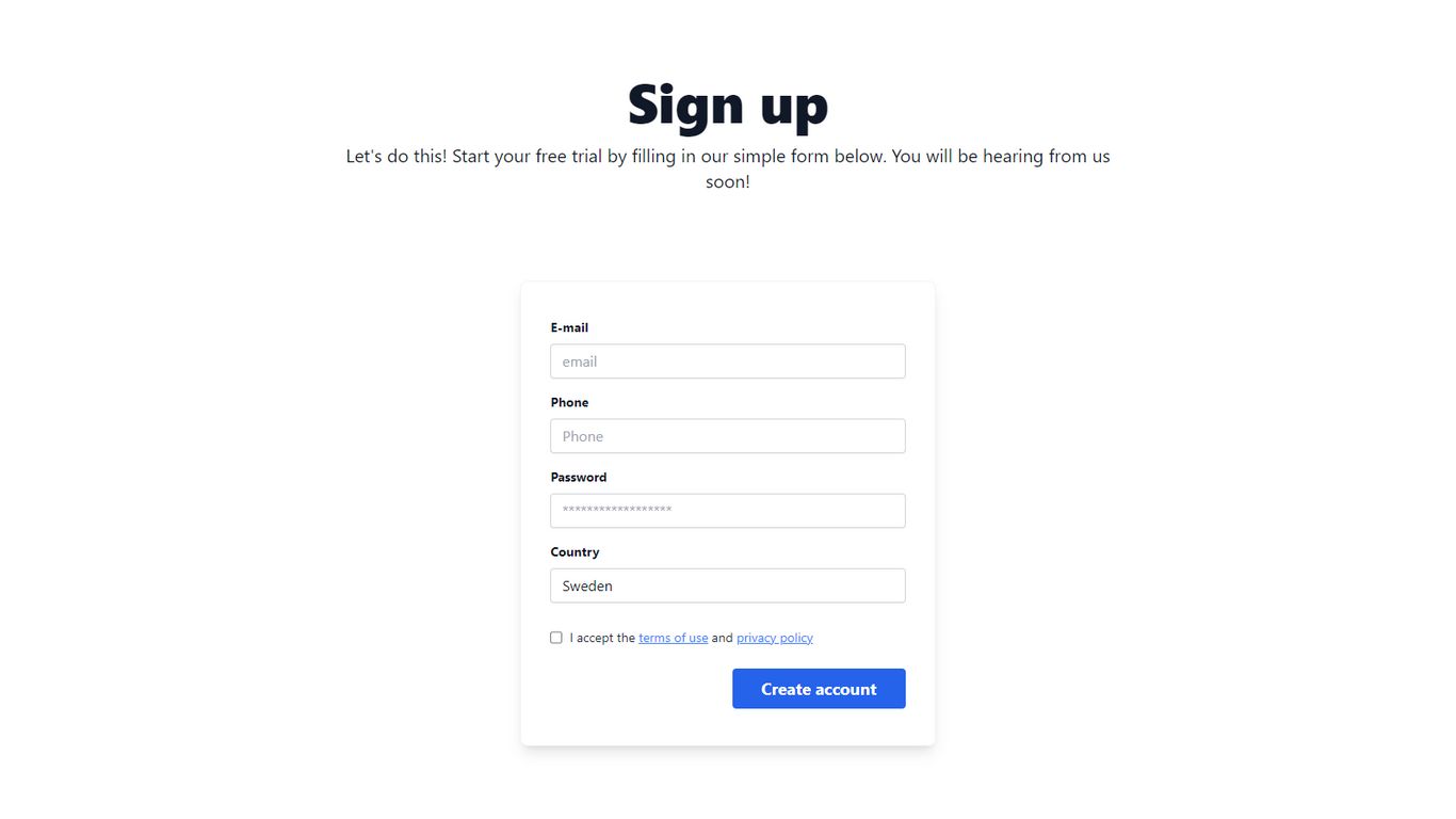 Sign Up Form Tailwind Component